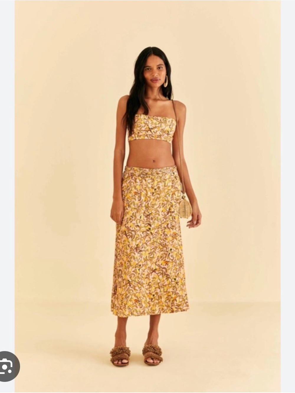 Farm Rio Pink star fruit print wrap midi skirt